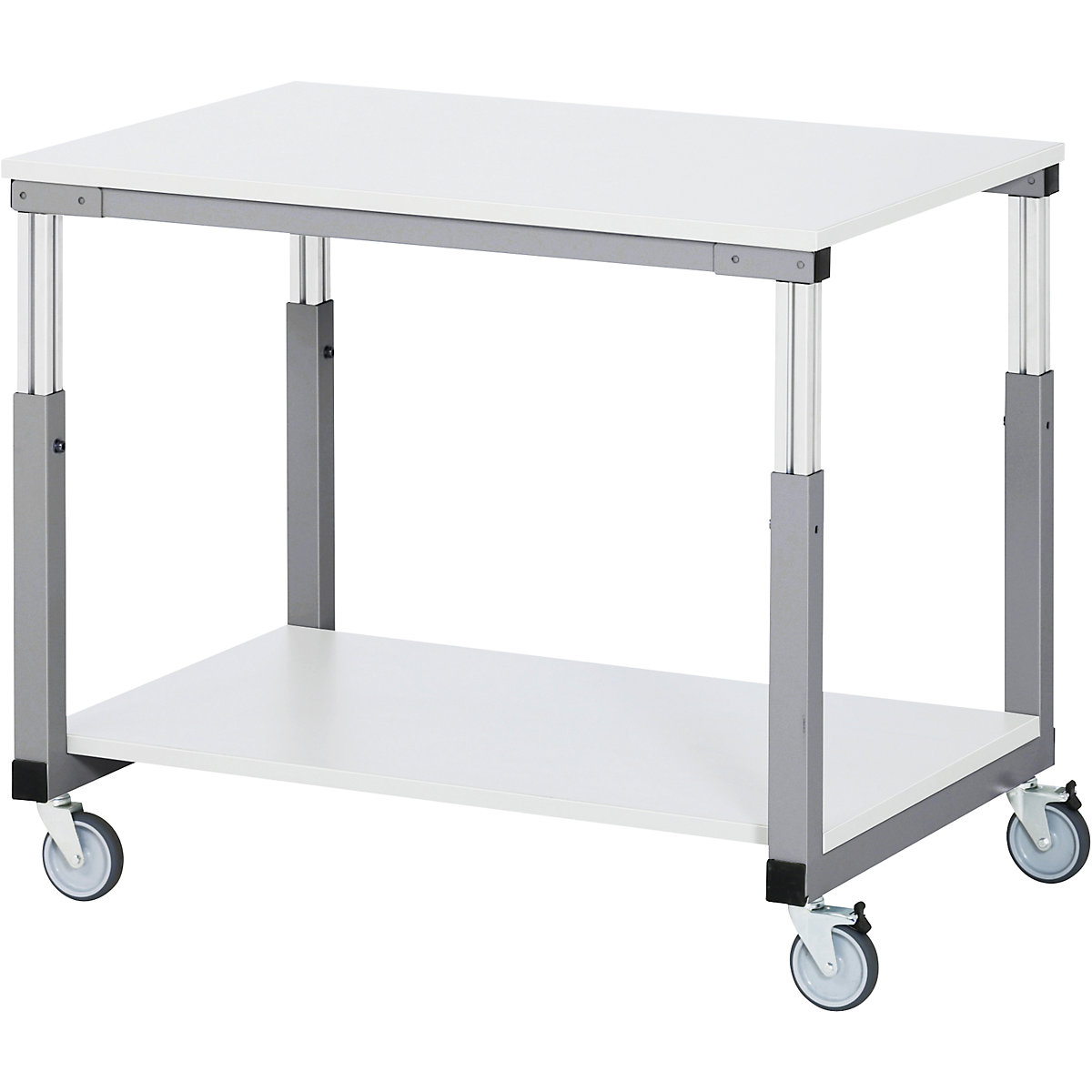 RAU Arbeitsplatz-System, manuell höhenverstellbar von 650 – 1000 mm, Tischwagen mit 4 Lenkrollen, BxT 1000 x 700 mm