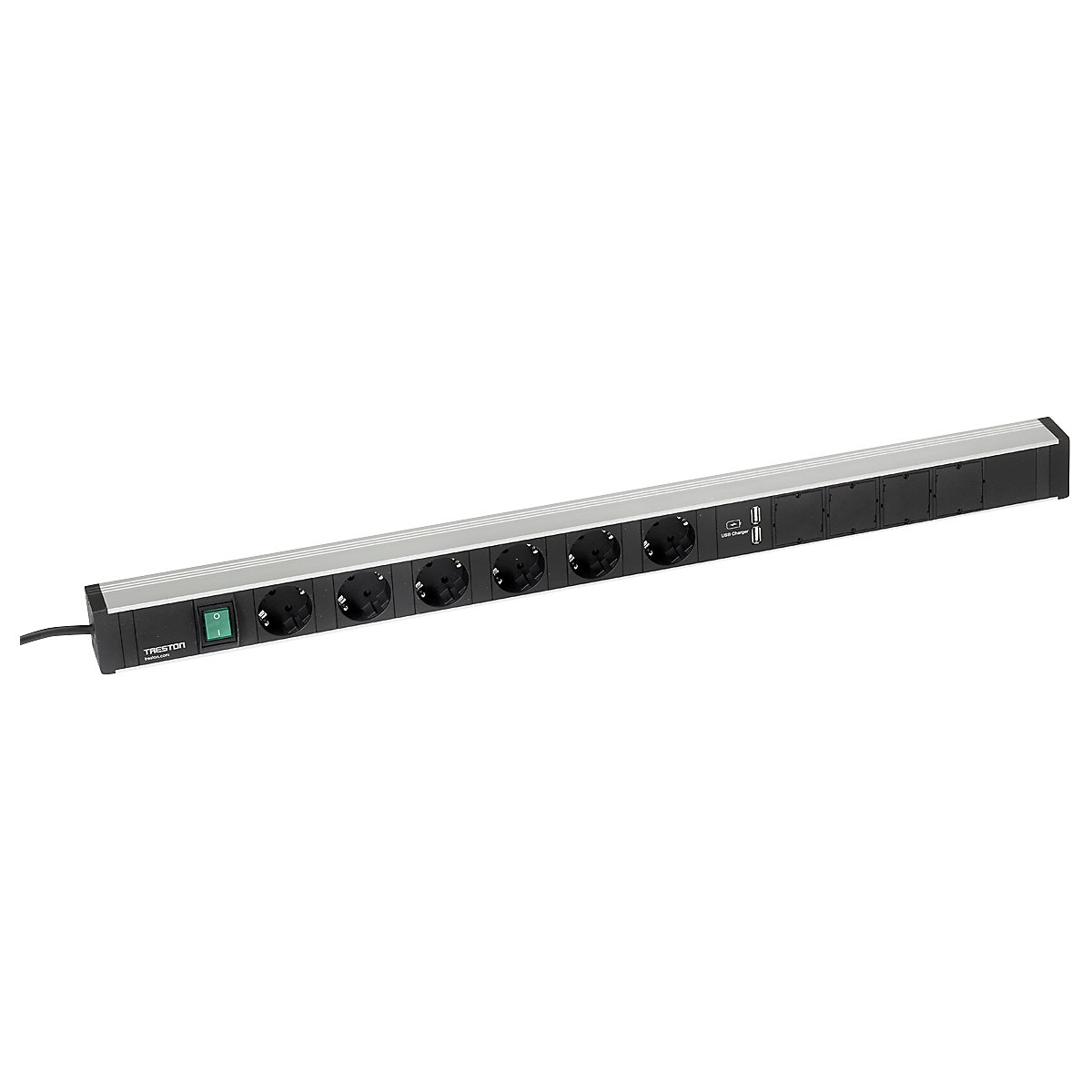 Contactdoosstrip voor werktafels – Treston, 6 stopcontacten, schakelaar, 2 x USB, lengte 836 mm-5