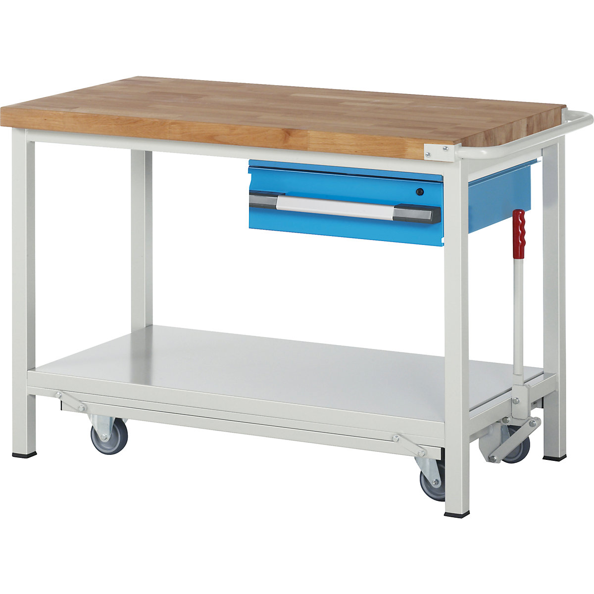 EUROKRAFTpro Werkbank: fahrbar und absenkbar, 1 Hängeschublade