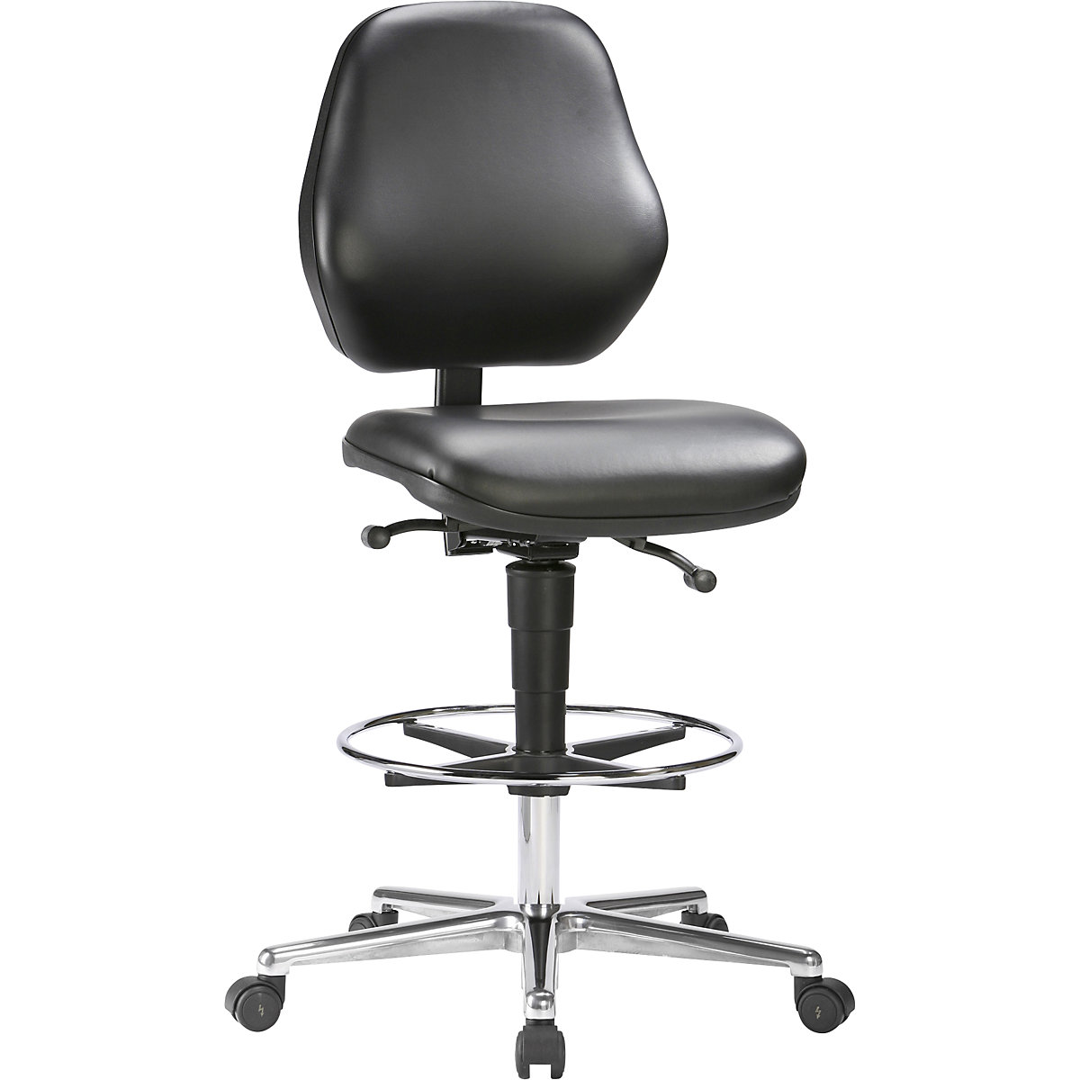 Hoge stoel, verrijdbaar – bimos, met gasveer-hoogteverstelling van 660 – 920 mm, kunstleer, zwart-3