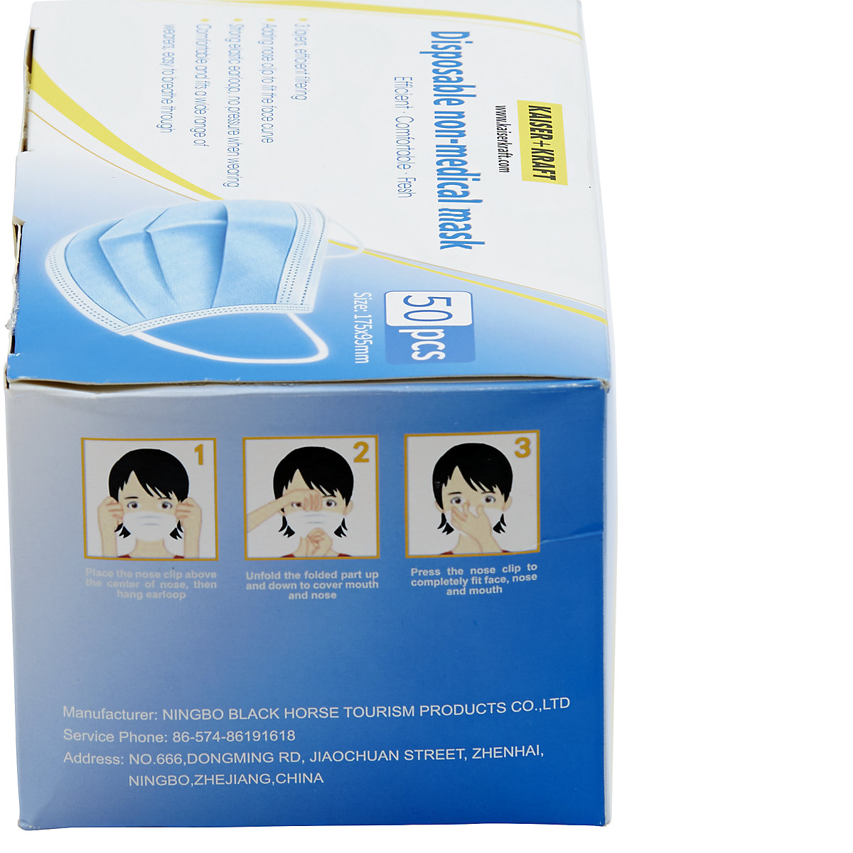 Disposable face masks (pack of 50 1200 masks) 3ply fleece KAISER