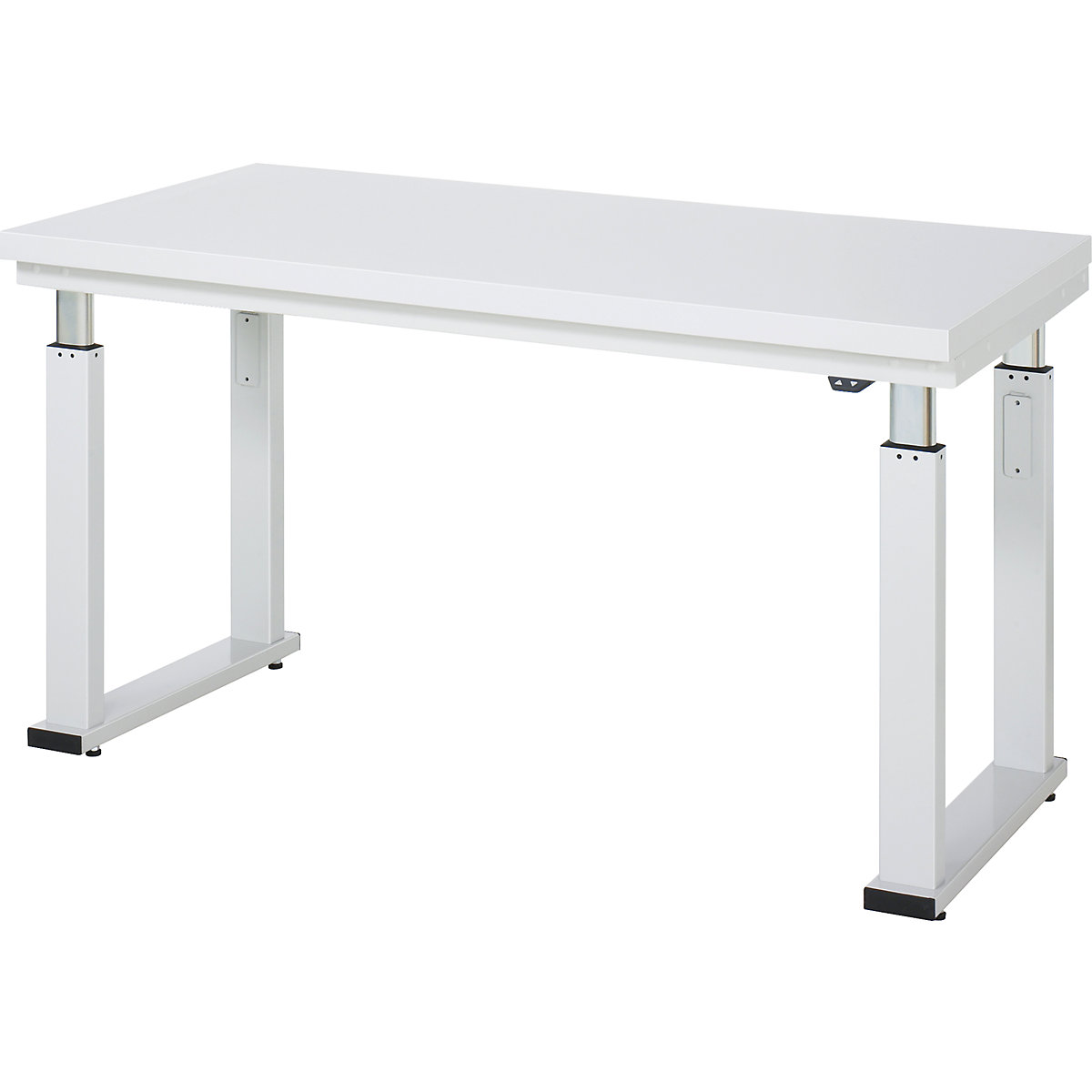 Work table, electric height adjustment – RAU, hardened laminate worktop, max. load 600 kg, WxD 1500 x 700 mm-6