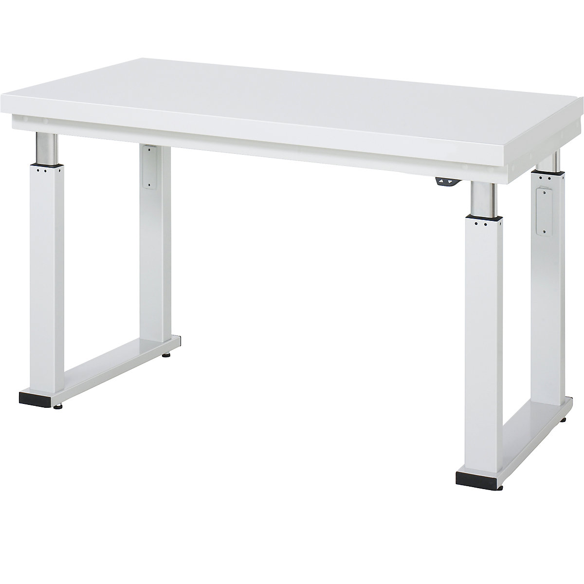 Work table, electric height adjustment – RAU, hardened laminate worktop, max. load 600 kg, WxD 1250 x 700 mm-17