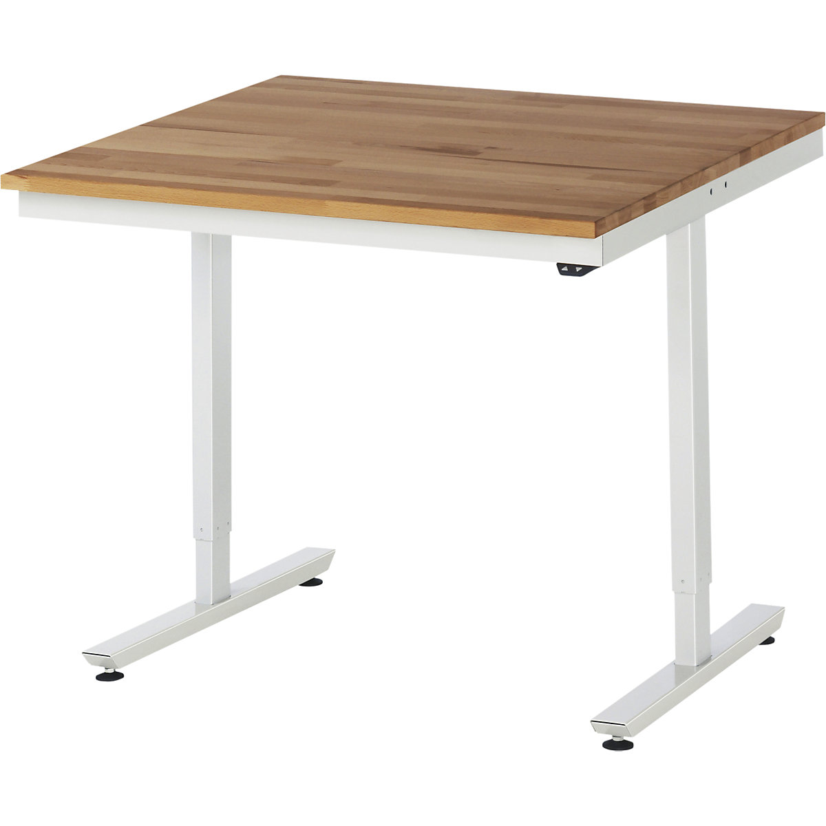 Work table, electric height adjustment – RAU, solid beech, max. load 150 kg, WxD 1000 x 1000 mm-13