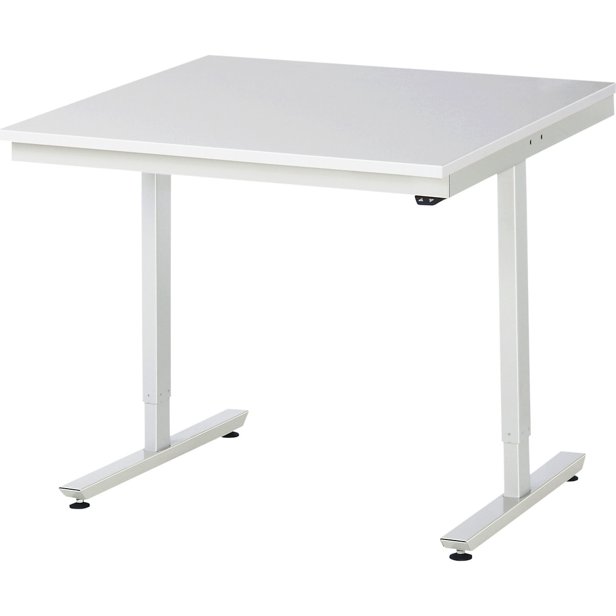 Work table, electric height adjustment – RAU, melamine worktop, max. load 150 kg, WxD 1000 x 1000 mm-6