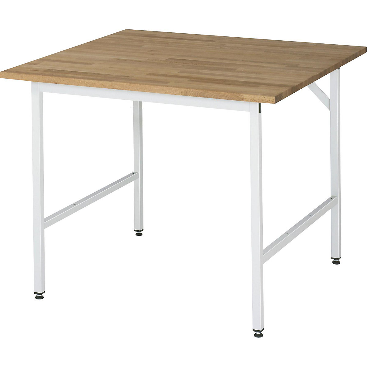 Work table, height adjustable – RAU, 800 – 850 mm, solid beech worktop, WxD 1000 x 1000 mm, light grey-10