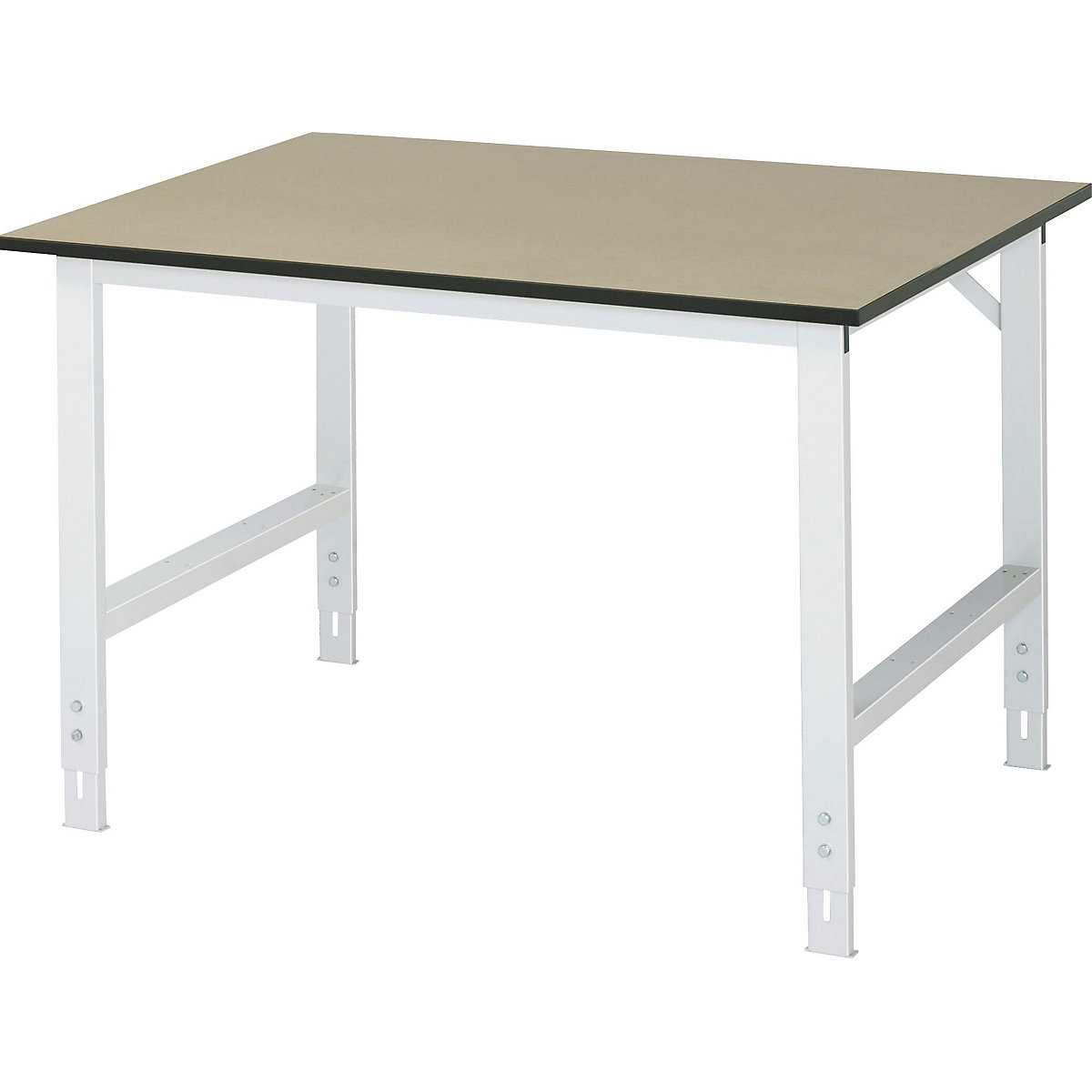 Work table, height adjustable – RAU, 760 – 1080 mm, MDF worktop, WxD 1250 x 1000 mm, light grey-6