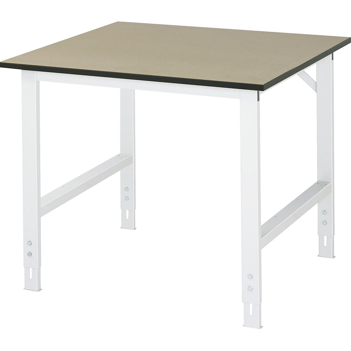 Work table, height adjustable – RAU, 760 – 1080 mm, MDF worktop, WxD 1000 x 1000 mm, light grey-8