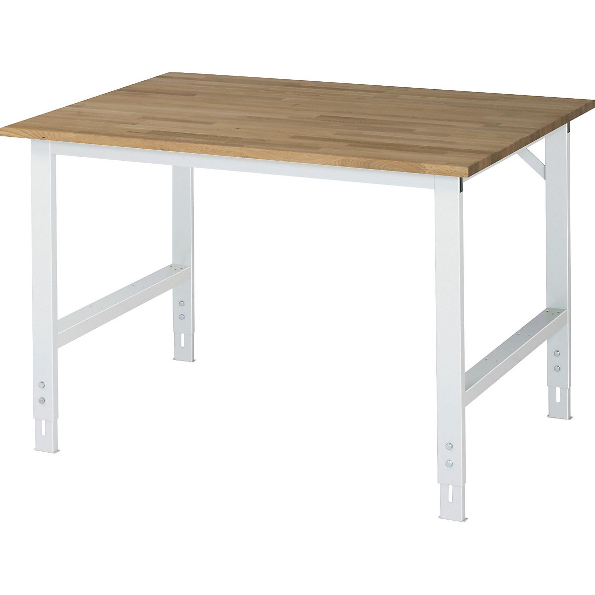 Work table, height adjustable – RAU, 760 – 1080 mm, solid beech worktop, WxD 1250 x 1000 mm, light grey-9