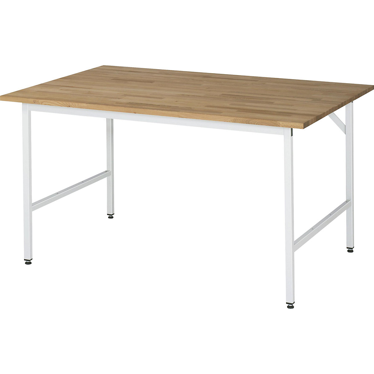 Work table, height adjustable – RAU, 800 – 850 mm, solid beech worktop, WxD 1500 x 1000 mm, light grey-8