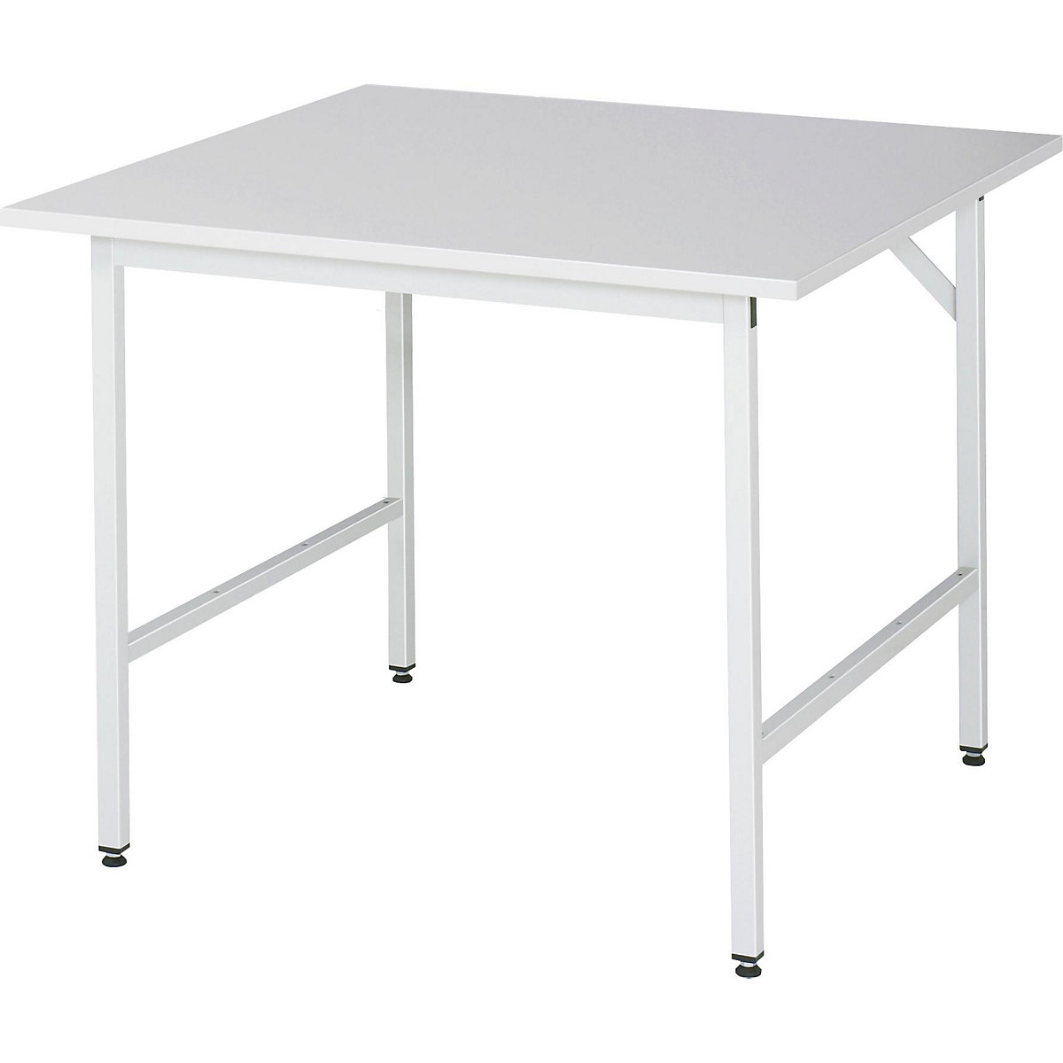 Work table, height adjustable – RAU, 800 – 850 mm, melamine coated chipboard worktop, WxD 1000 x 1000 mm, light grey-11