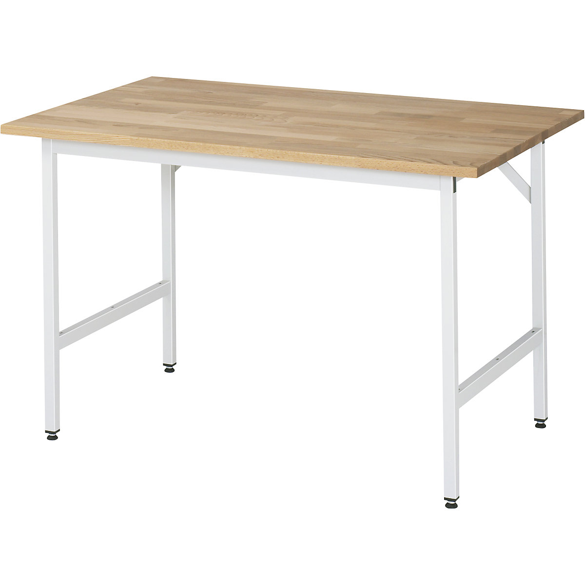 Work table, height adjustable – RAU, 800 – 850 mm, solid beech worktop, WxD 1250 x 800 mm, light grey-11