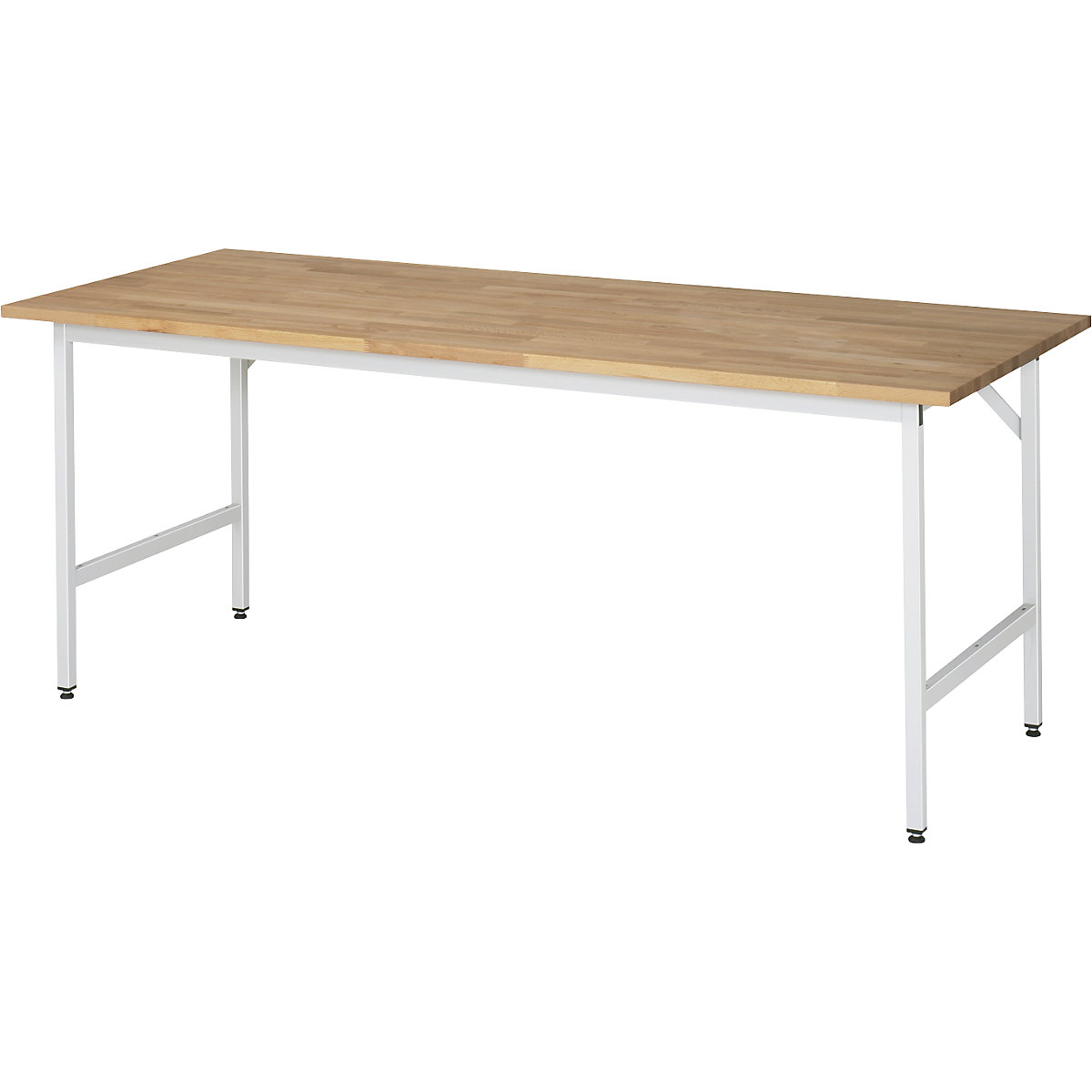 Work table, height adjustable – RAU, 800 – 850 mm, solid beech worktop, WxD 2000 x 800 mm, light grey-7