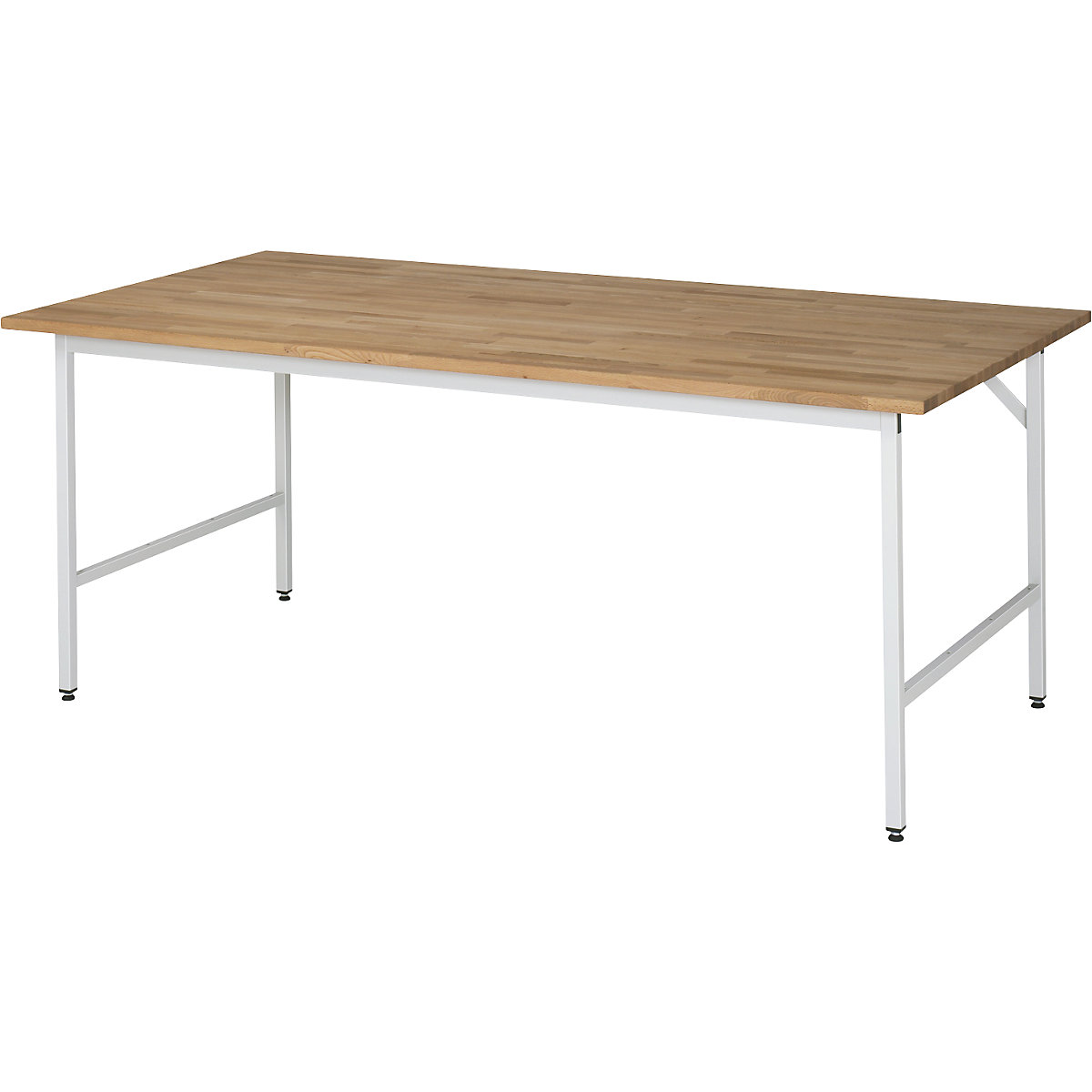 Work table, height adjustable – RAU, 800 – 850 mm, solid beech worktop, WxD 2000 x 1000 mm, light grey-9