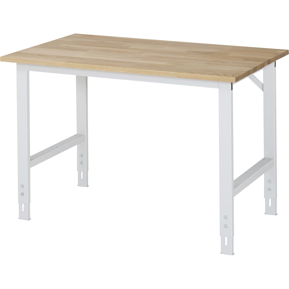 Work table, height adjustable – RAU, 760 – 1080 mm, solid beech worktop, WxD 1250 x 800 mm, light grey-6