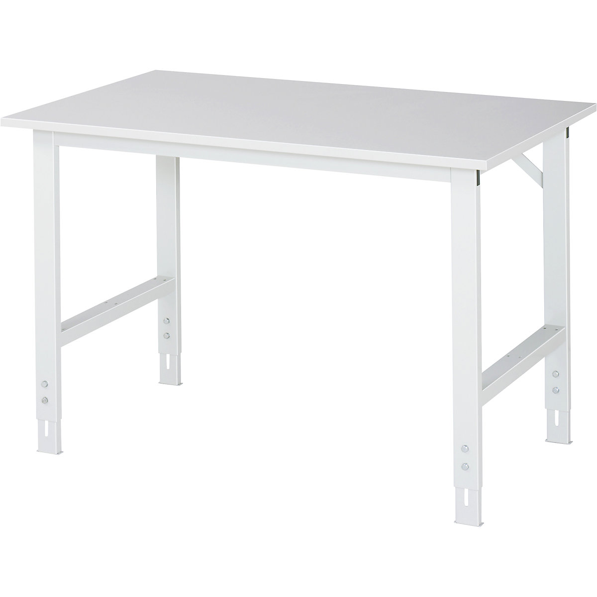 Work table, height adjustable – RAU, 760 – 1080 mm, melamine coated chipboard worktop, WxD 1250 x 800 mm, light grey-9