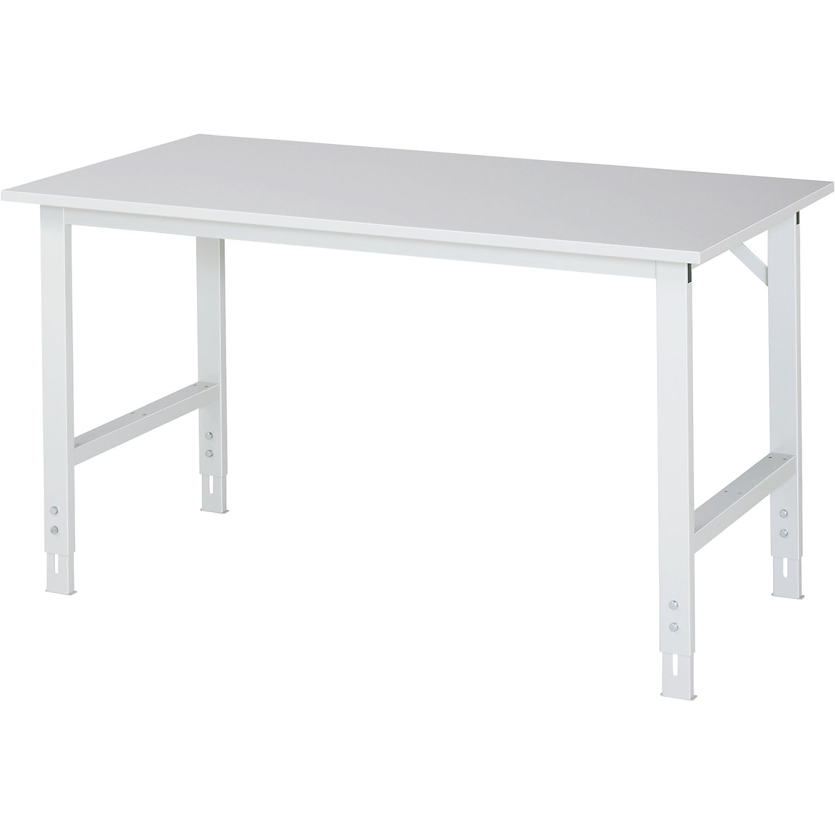 Work table, height adjustable – RAU, 760 – 1080 mm, melamine coated chipboard worktop, WxD 1500 x 800 mm, light grey-14