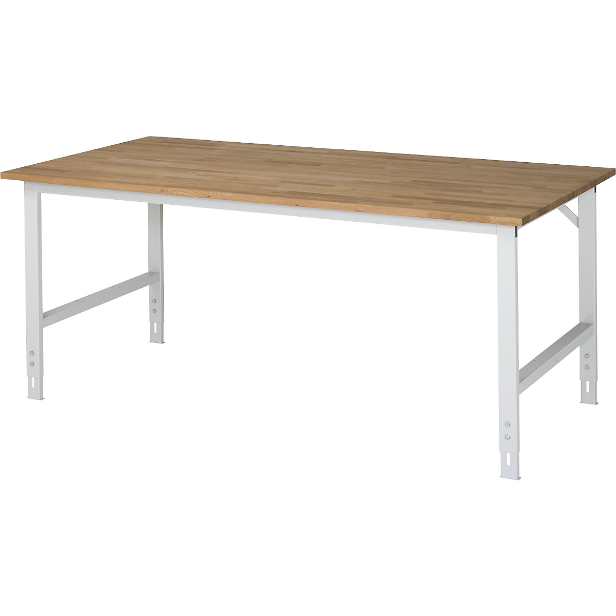 Work table, height adjustable – RAU, 760 – 1080 mm, solid beech worktop, WxD 2000 x 1000 mm, light grey-7