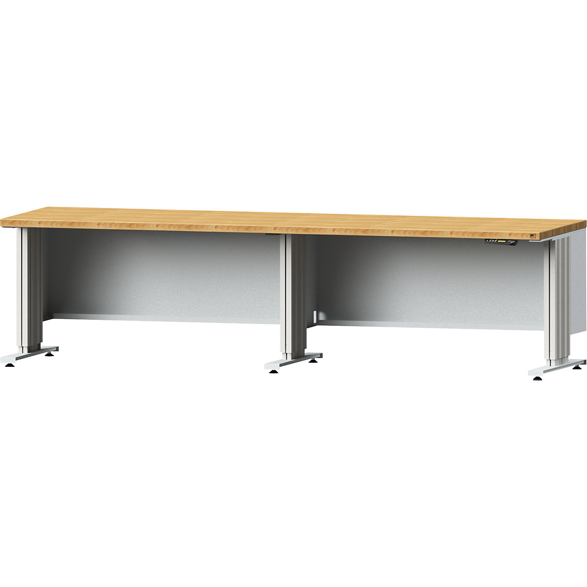 Electrically height adjustable workbench – ANKE, worktop depth 800 mm, solid beech worktop, width 2800 mm-6