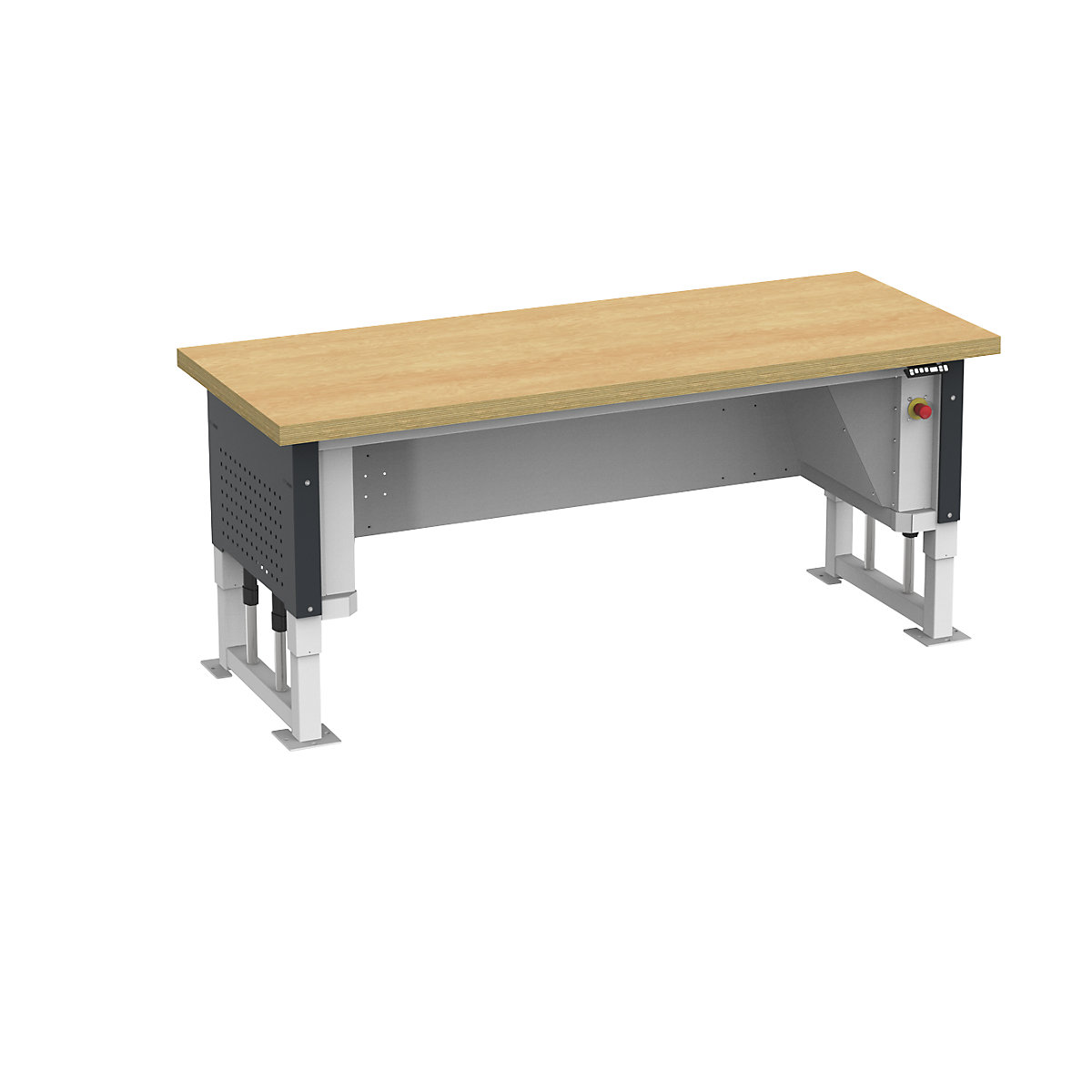 Heavy duty table, electrically height adjustable, worktop width 2030 mm, max. surface load 1000 kg, charcoal RAL 7016-2
