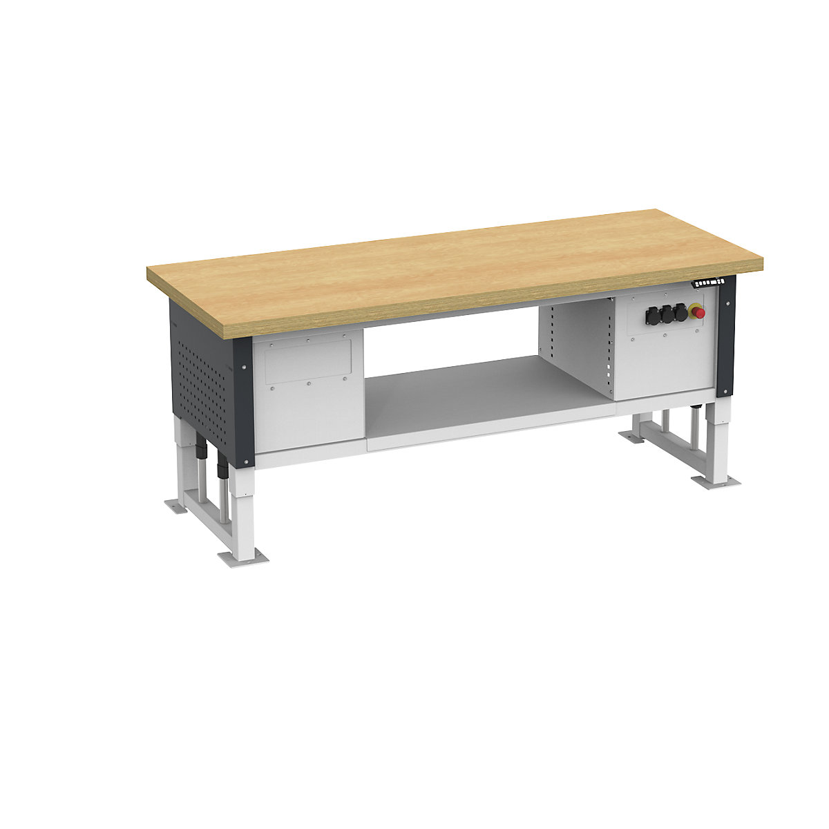 Heavy duty table, electrically height adjustable, worktop width 2030 mm, max. surface load 2000 kg, charcoal RAL 7016-1