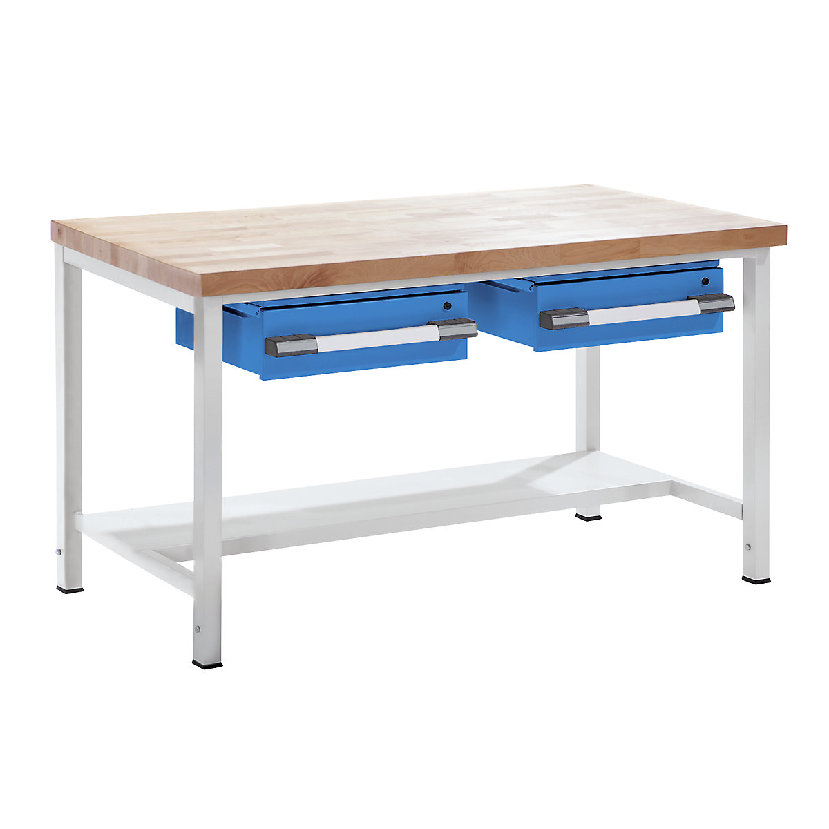 Height-adjustable workbench, frame construction – eurokraft pro, with drawers, width 1500 mm, grey / blue-5