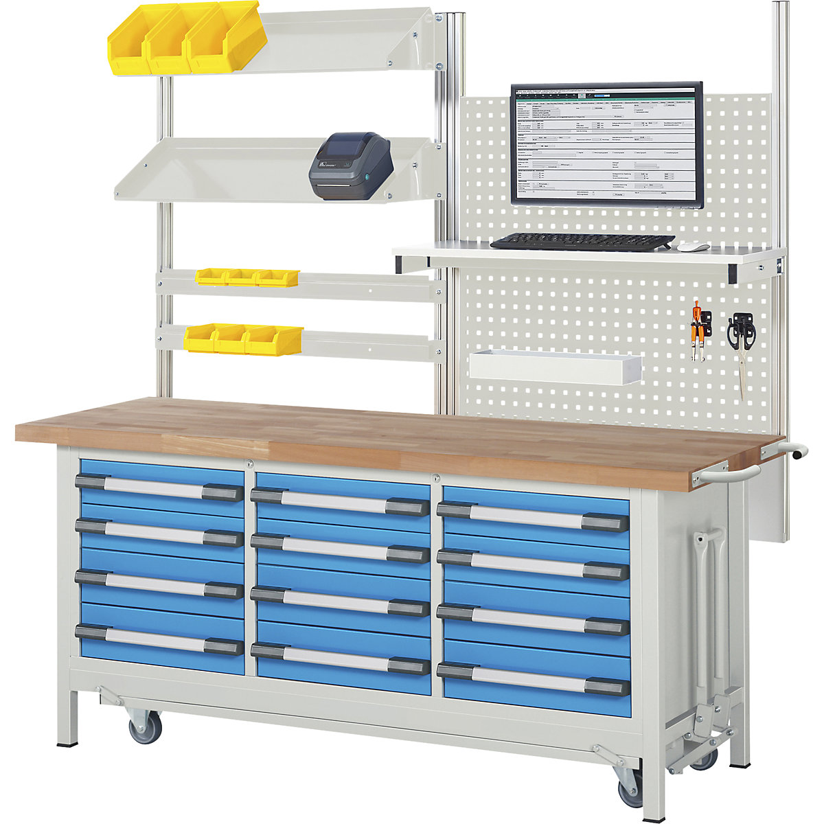 Mobile and lowerable workbench, Series 8000 frame construction – eurokraft pro (Product illustration 2)-1