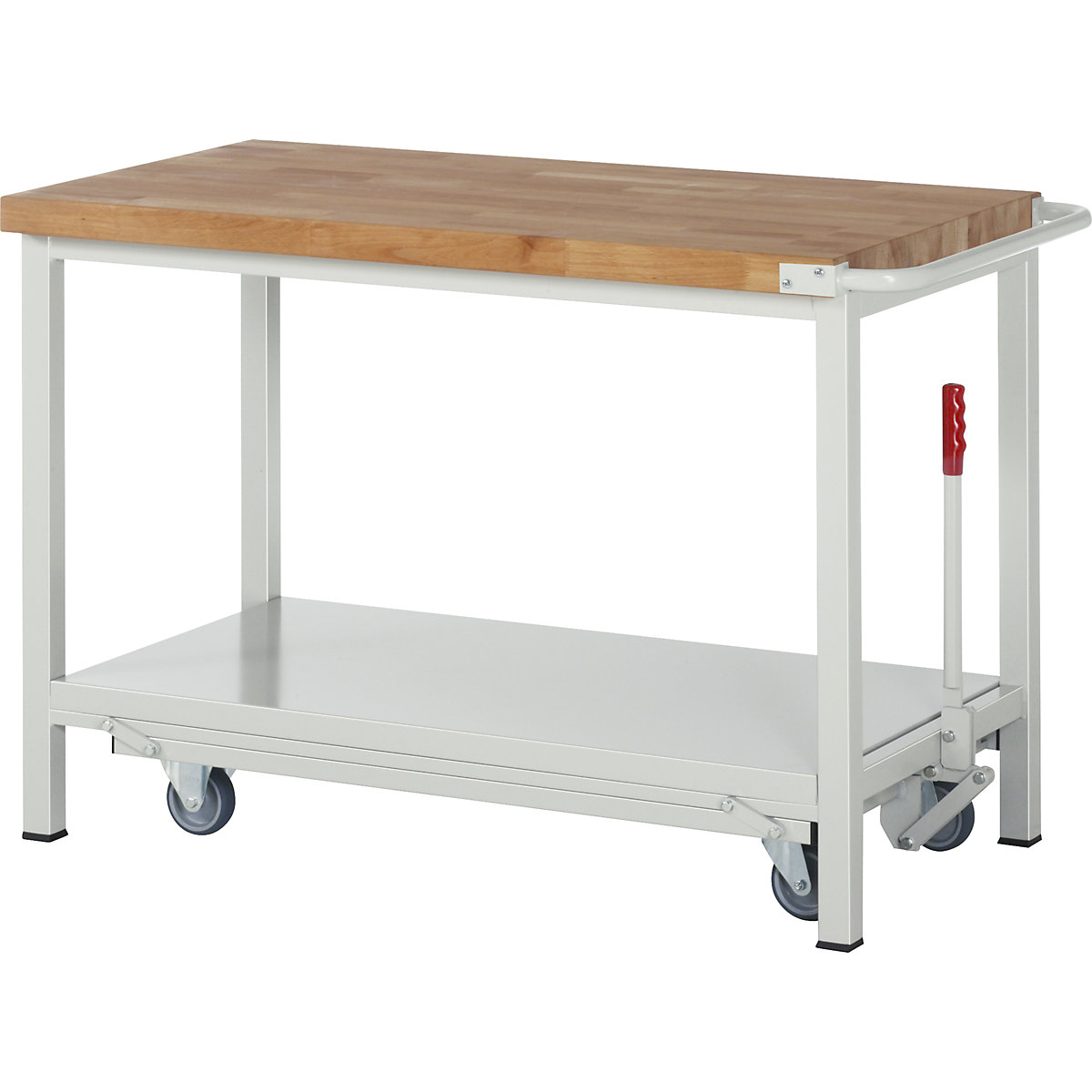 Mobile and lowerable workbench, Series 8 frame construction – eurokraft pro, 1 shelf, WxD 1250 x 700 mm-4