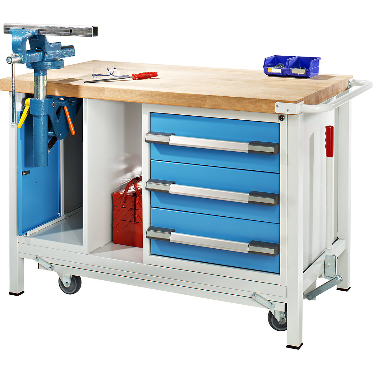 Mobile and lowerable workbench, Series 8 frame construction – eurokraft pro (Product illustration 2)-1