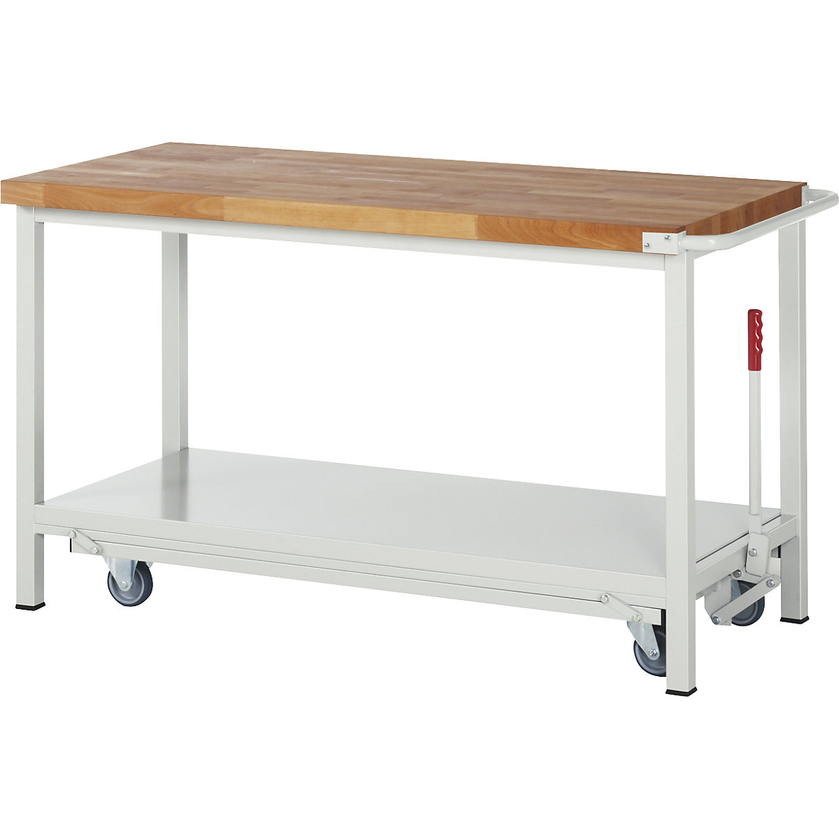 Mobile and lowerable workbench, Series 8 frame construction – eurokraft pro, 1 shelf, WxD 1500 x 700 mm-2