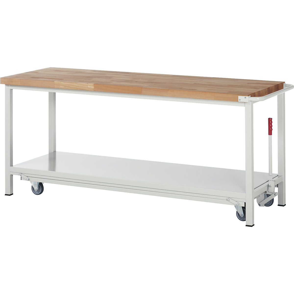 Mobile and lowerable workbench, Series 8 frame construction – eurokraft pro, 1 shelf, WxD 2000 x 700 mm-6