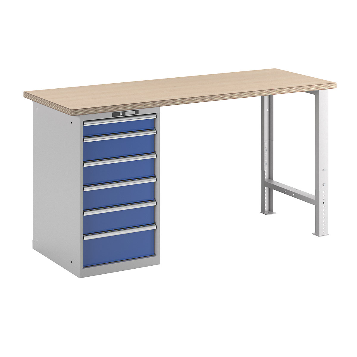 Modular workbench – LISTA, height 1040 mm, pedestal drawer unit, 6 drawers, gentian blue, table width 2000 mm-7