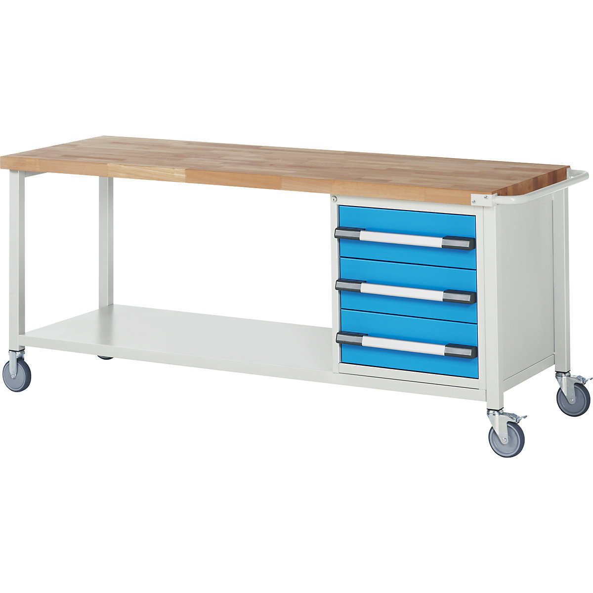 Series 8 mobile workbench, frame system – eurokraft pro, 3 drawers, storage shelf, WxD 2000 x 700 mm-3