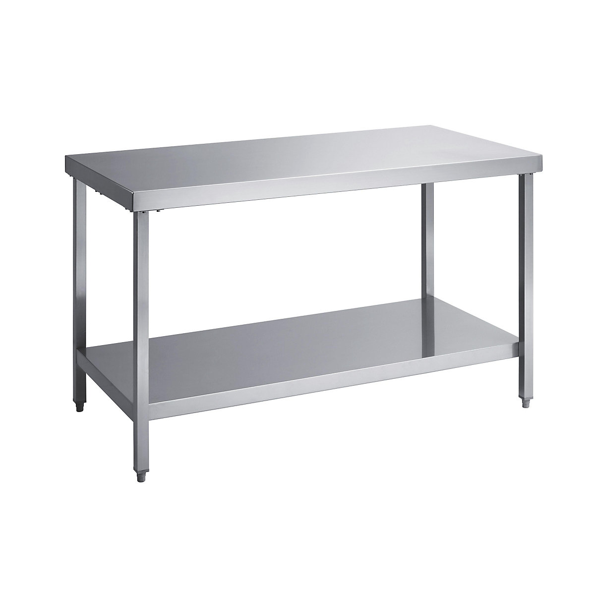 Stainless steel workbench, working height 850 mm, WxD 1400 x 700 mm, with shelf-1