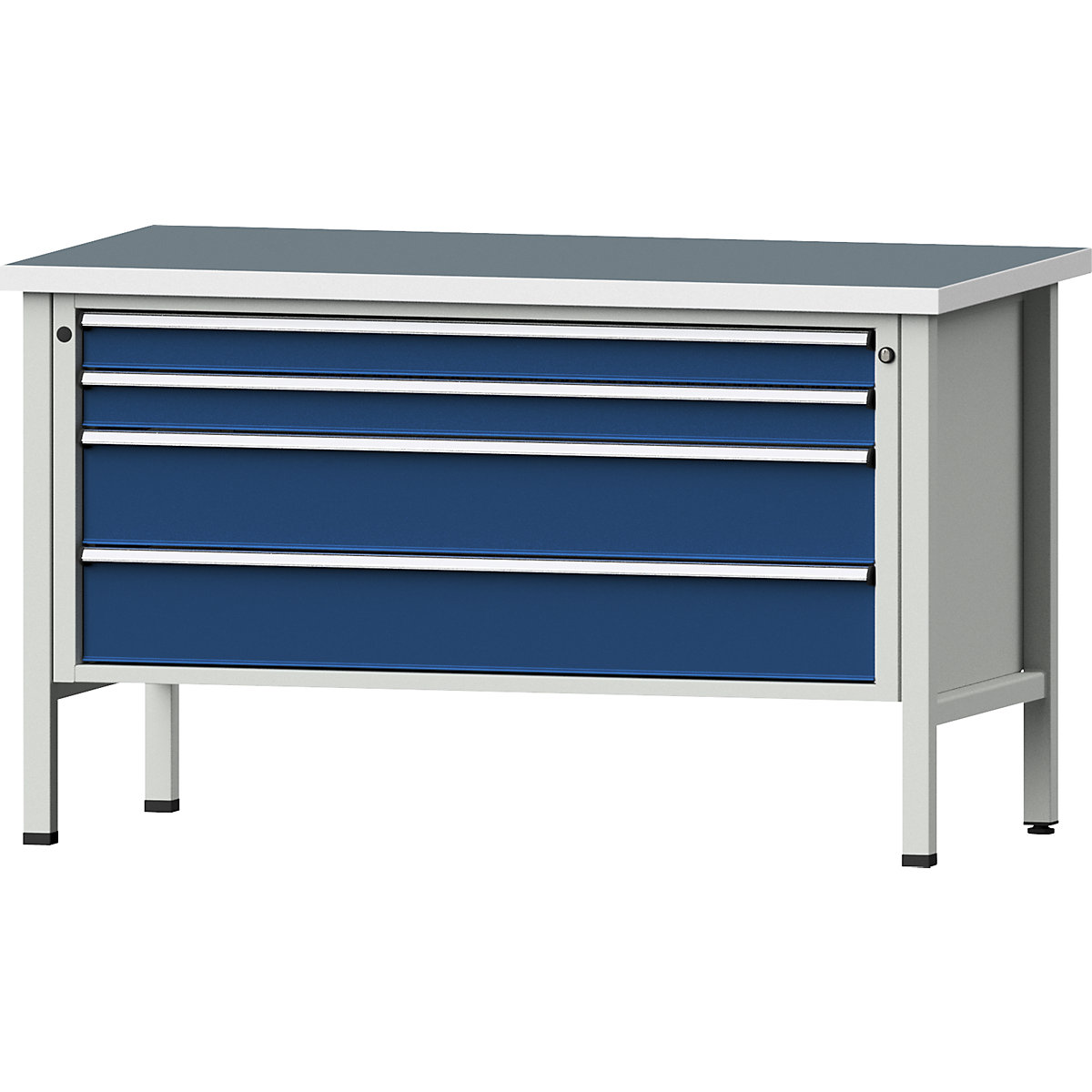 Workbench 1500 mm wide, frame construction – ANKE, 4 drawers: 2 x 90, 2 x 180 mm, universal worktop, height 890 mm-7