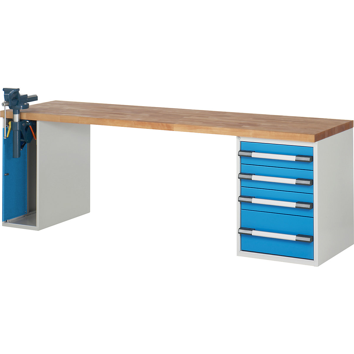 Workbench, Series 7 modular system – eurokraft pro, 1 cupboard, 1 fixed pedestal with 4 drawers, WxD 2500 x 700 mm-6
