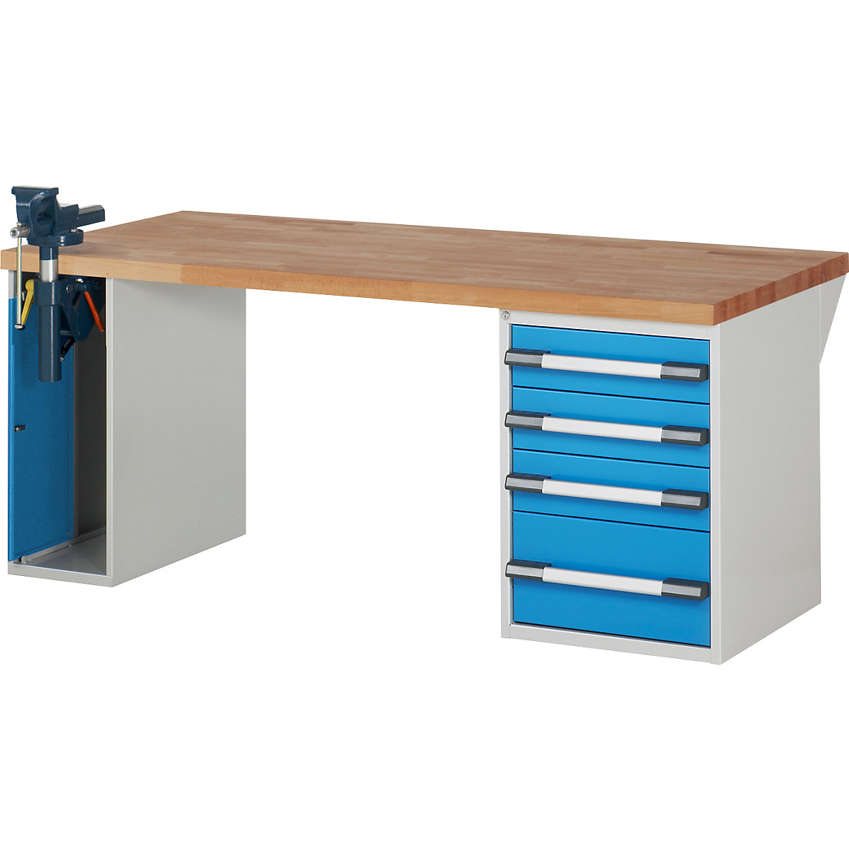 Workbench, Series 7 modular system – eurokraft pro, 1 cupboard, 1 fixed pedestal with 4 drawers, WxD 2000 x 900 mm-3