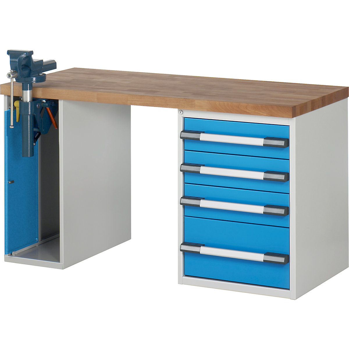 Workbench, Series 7 modular system – eurokraft pro, 1 cupboard, 1 fixed pedestal with 4 drawers, WxD 1500 x 700 mm-8