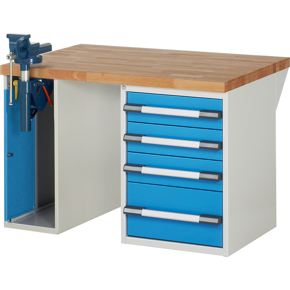 Workbench, Series 7 modular system – eurokraft pro, 1 cupboard, 1 fixed pedestal with 4 drawers, WxD 1250 x 900 mm-5