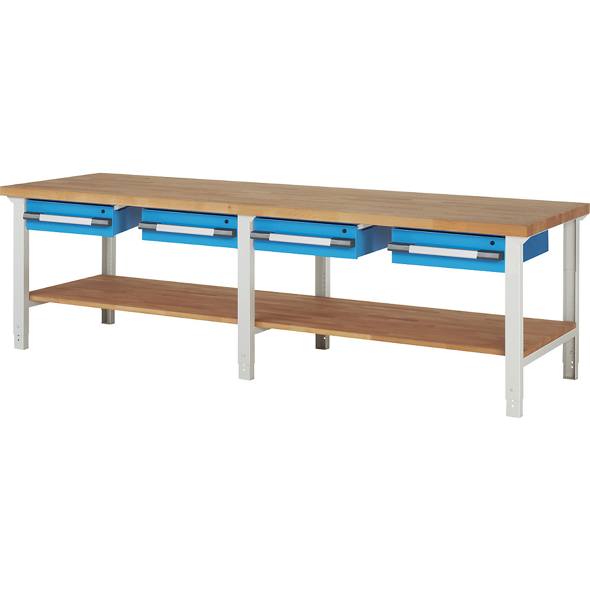 Workbench, Series 7 modular system – eurokraft pro, 4 suspended drawers, 1 shelf, WxD 3000 x 900 mm-2
