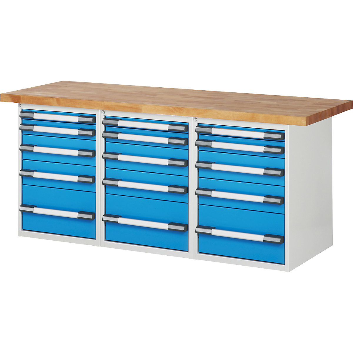 Workbench, Series 7 modular system – eurokraft pro: 15 drawers ...