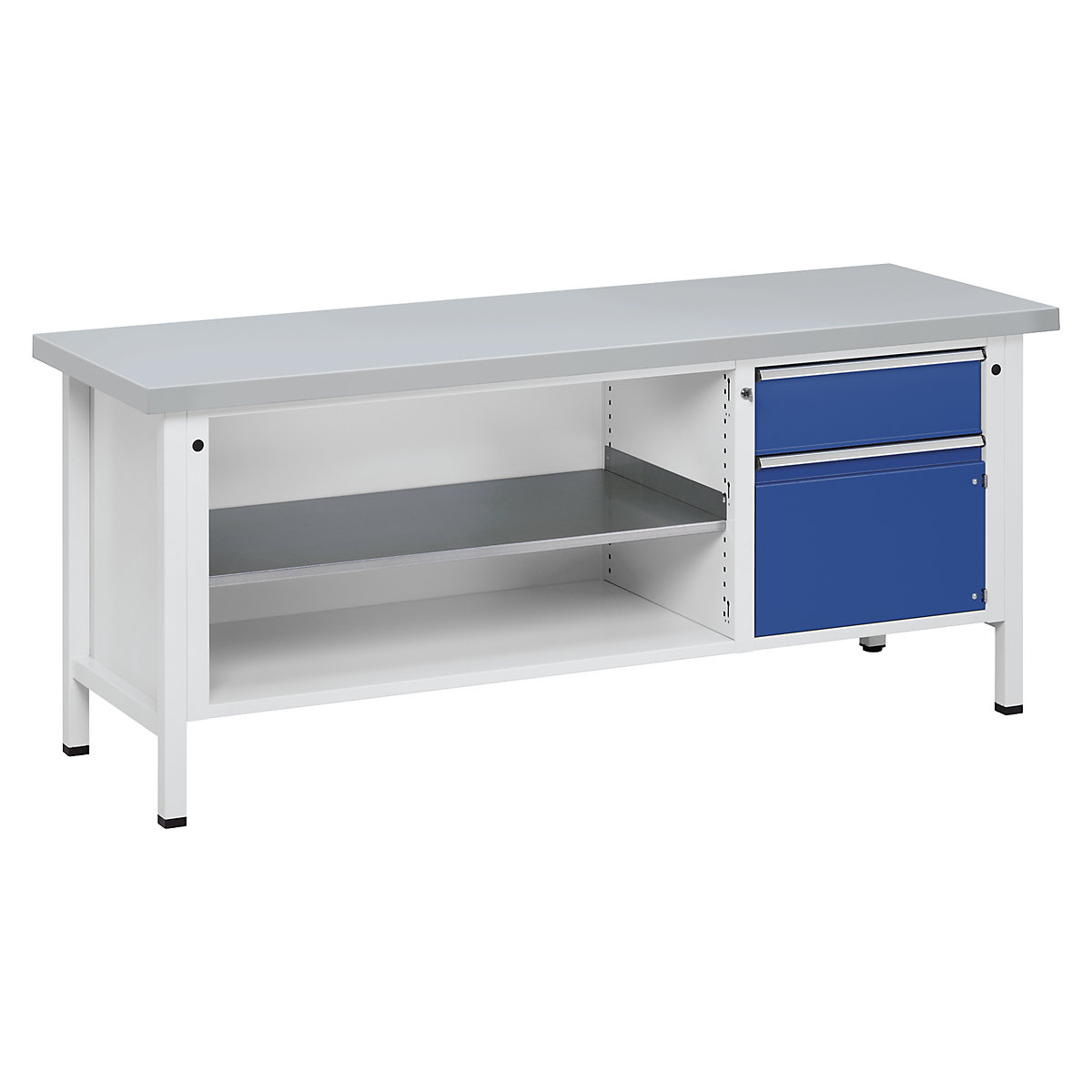 Workbench, frame construction – ANKE, 1 drawer 180 mm, door 360 mm, sheet steel covering, partial extension-10