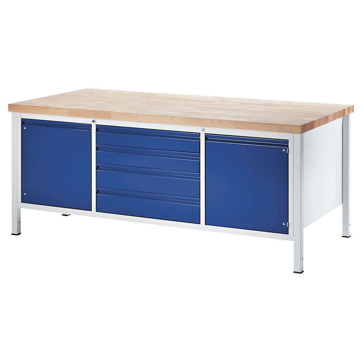 Workbench, frame construction – RAU, 4 XL size drawers, 2 doors, depth 900 mm, width 2000 mm-2