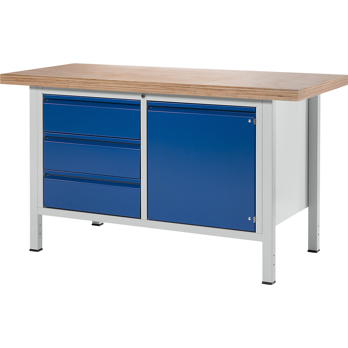 Workbench, frame construction – RAU: 3 drawers, 1 doors, worktop width ...