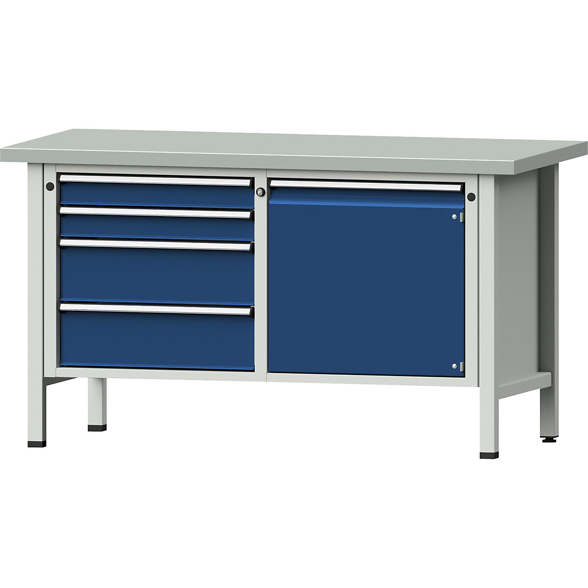Workbench, frame construction – ANKE, 4 drawers, door 540 mm, sheet steel covering, partial extension-9