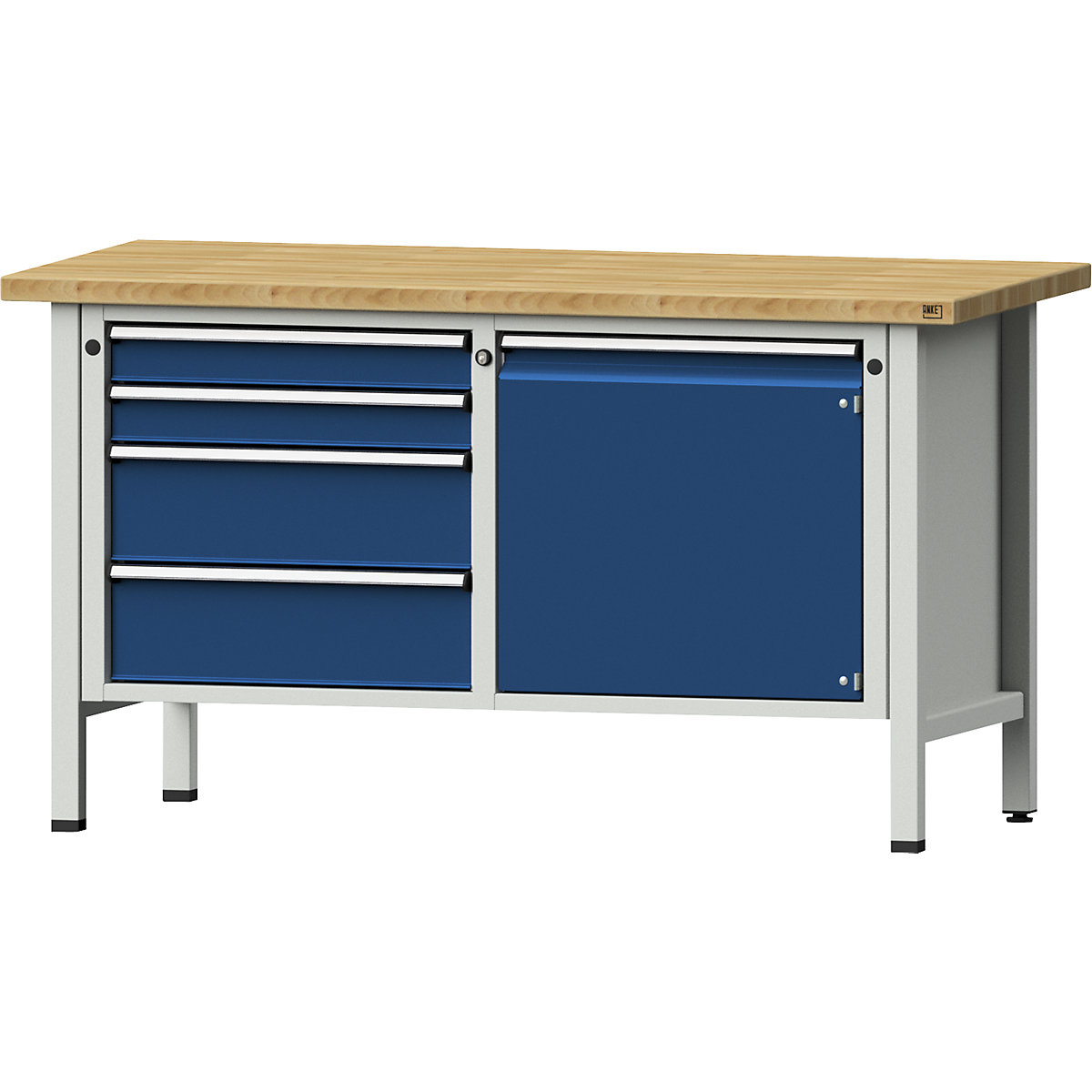 Workbench, frame construction – ANKE, 4 drawers, door 540 mm, solid beech, full extension-8