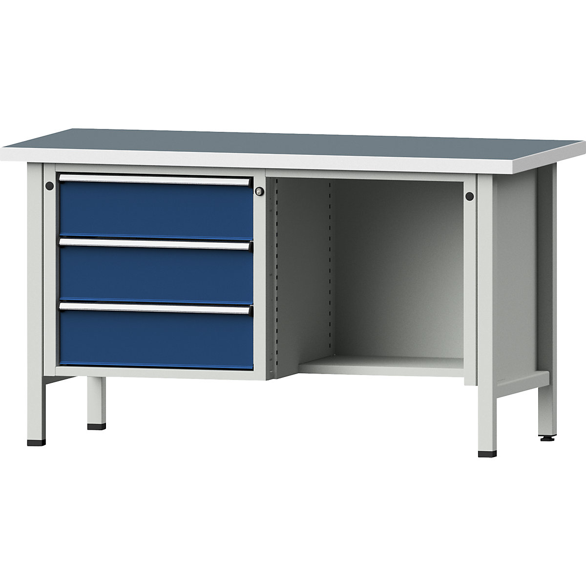 Workbench, frame construction – ANKE, 3 drawers, ½ shelf, universal worktop, partial extension-10
