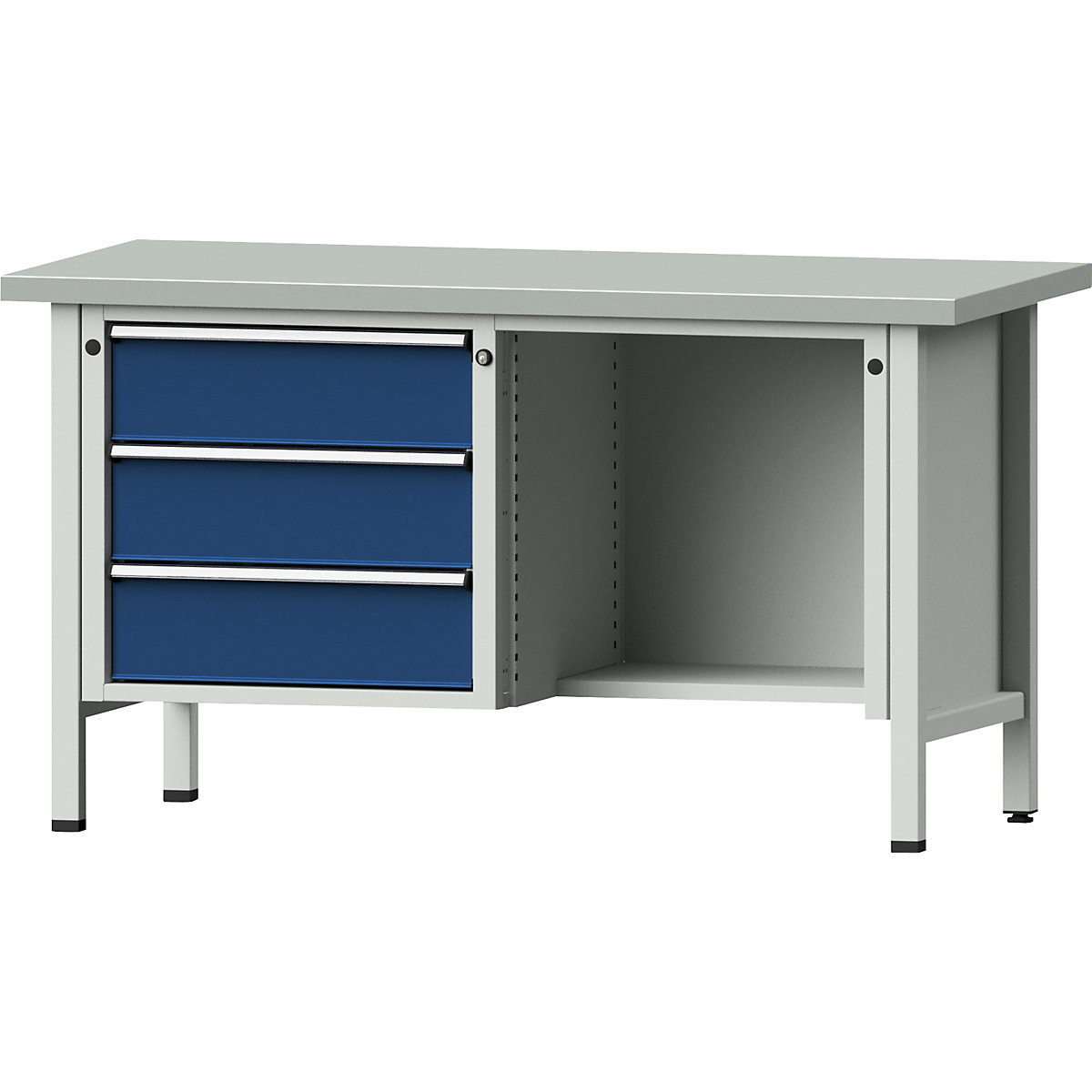 Workbench, frame construction – ANKE, 3 drawers, ½ shelf, sheet steel covering, partial extension-9