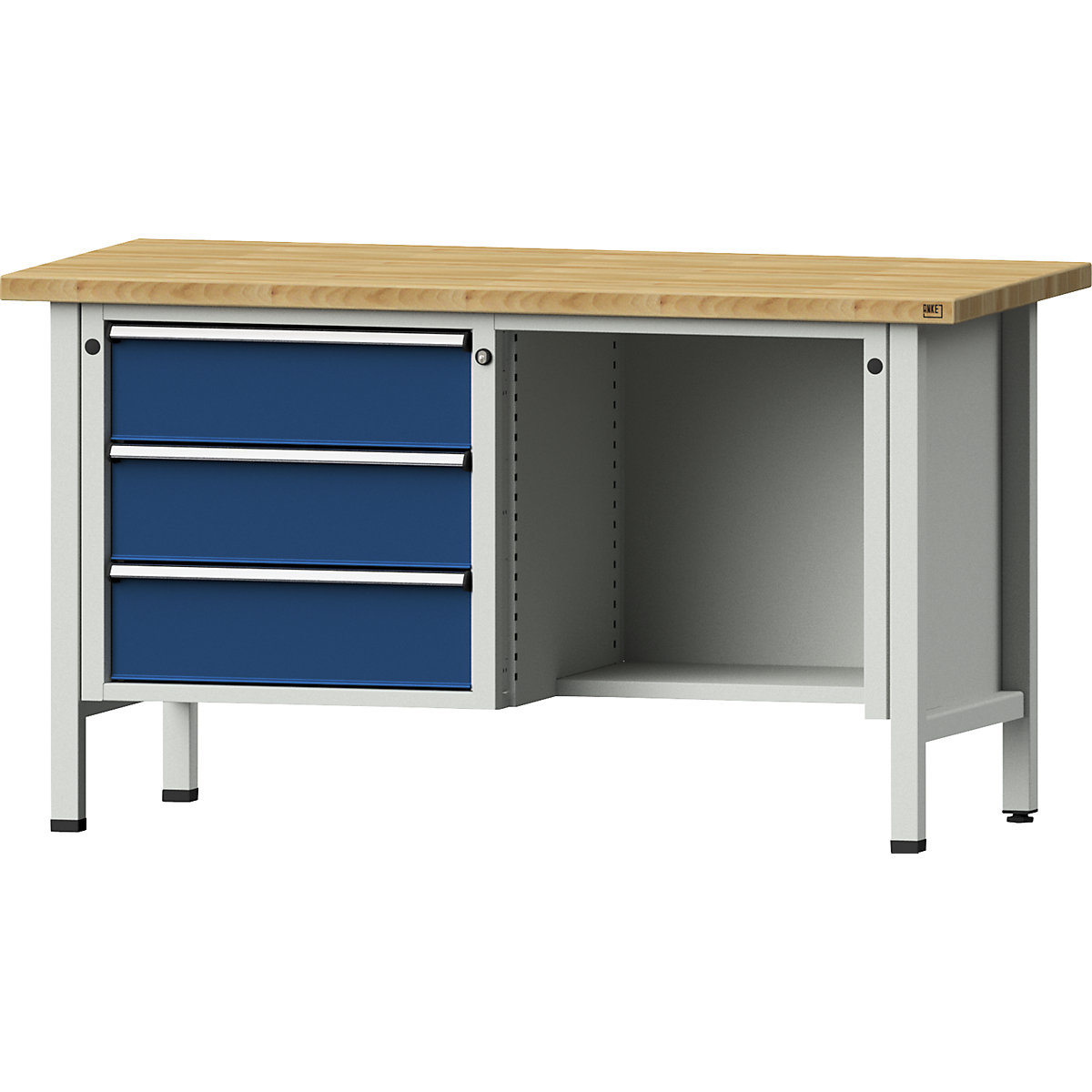 Workbench, frame construction – ANKE, 3 drawers, ½ shelf, solid beech, full extension-12