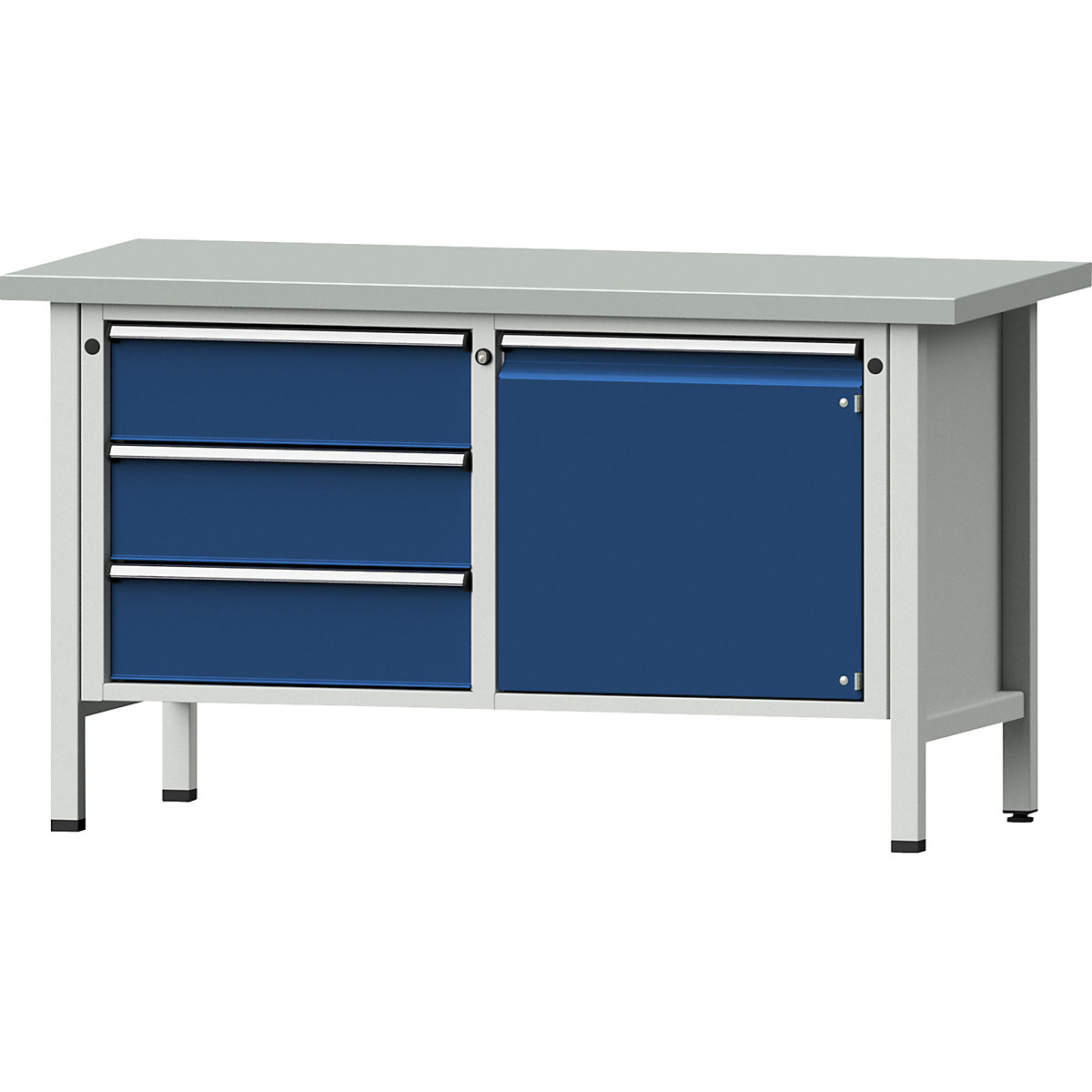 Workbench, frame construction – ANKE, 3 drawers, door 540 mm, sheet steel covering, full extension-9